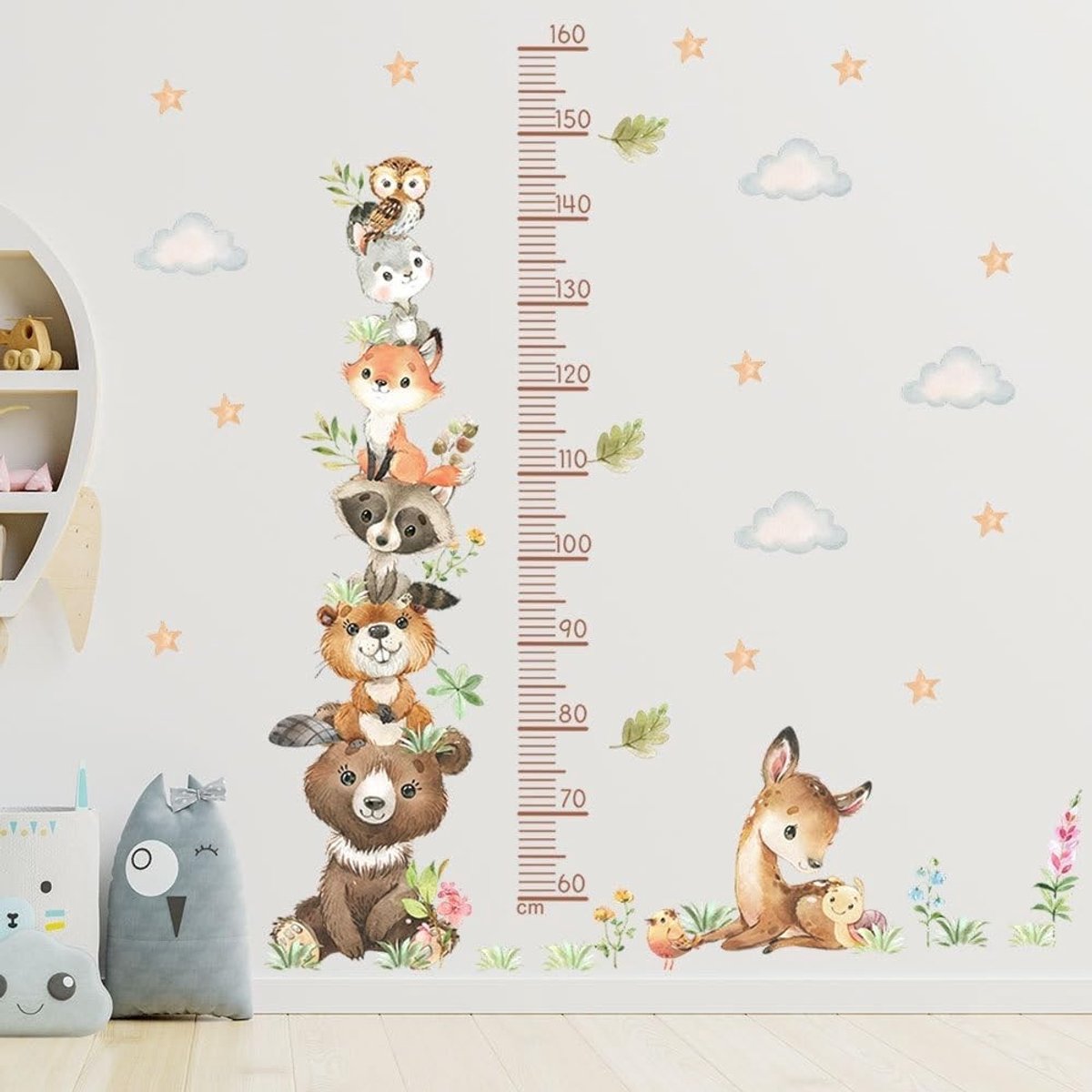 Metingsticker voor Kinderen met Dierenmotieven - Groeimeter voor de Kinderkamer met Beren, Uilen en Herten