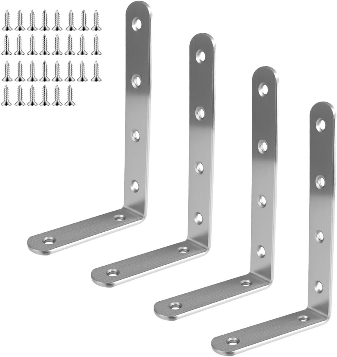 Set van 4 Hoekverbinders van RVS 125x75x3mm met Schroeven - Ideaal voor Planken, Meubels en Hoekconstructies, L-vormige 90 Graden Beugels in Zilver