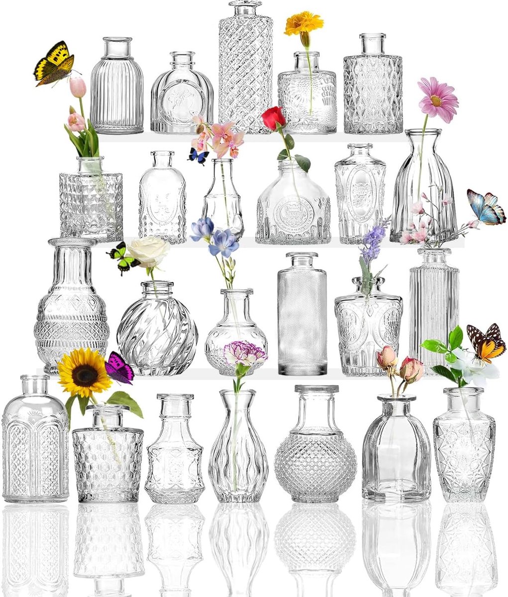Glazen Vazen Set van 24 - Transparant - Decoratieve Flessen met Deksel - Perfect voor Tafeldecoratie - ShopVlot
