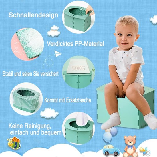 Draagbaar kindertoilet opvouwbaar - klaptoilet voor onderweg - BPA-vrij babypotje voor thuis en reizen van draagbaar — afbeelding 3