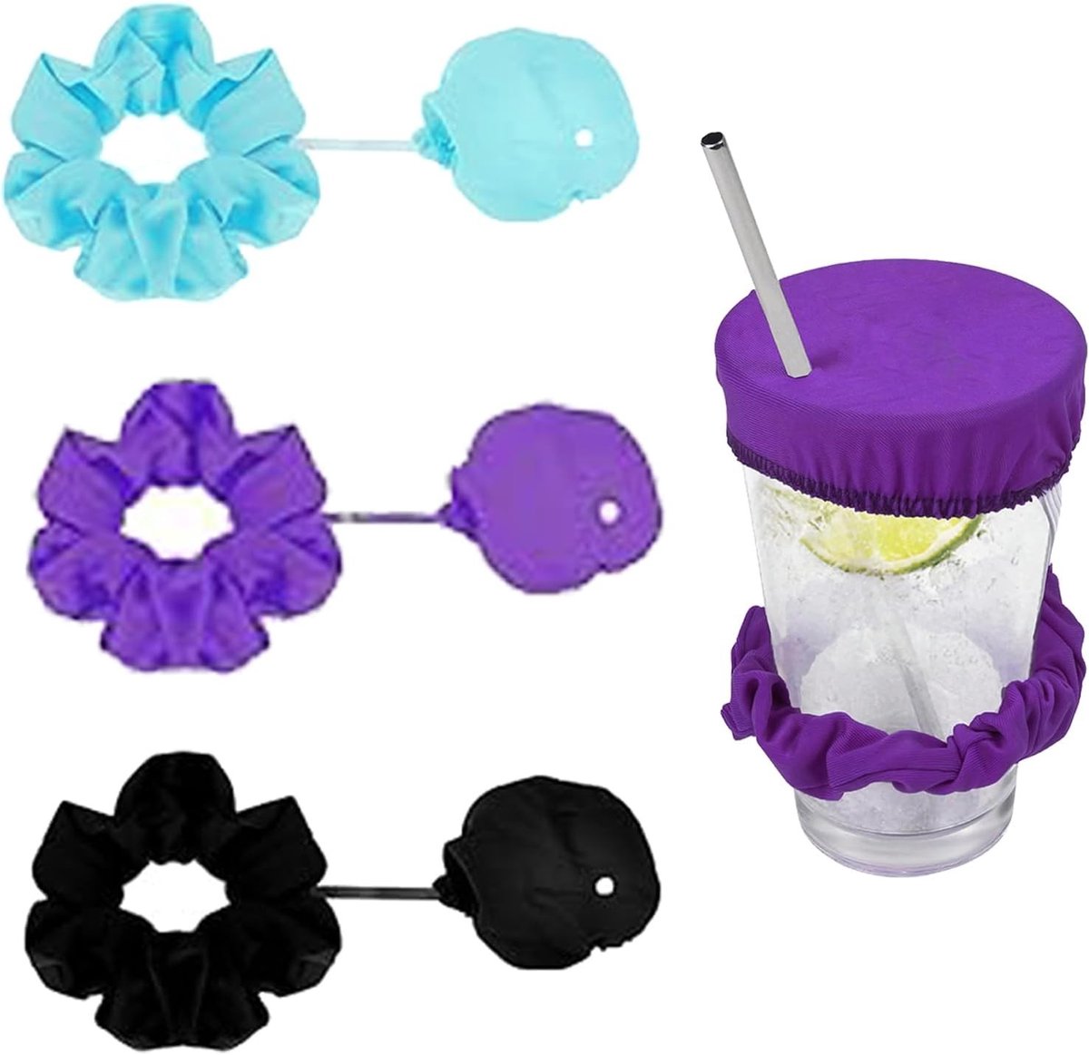 Set van 3 Herbruikbare Drinkbeschermers en Scrunchies voor Feesten en Bars, Ideaal voor Drankjes en Bescherming tegen Insecten