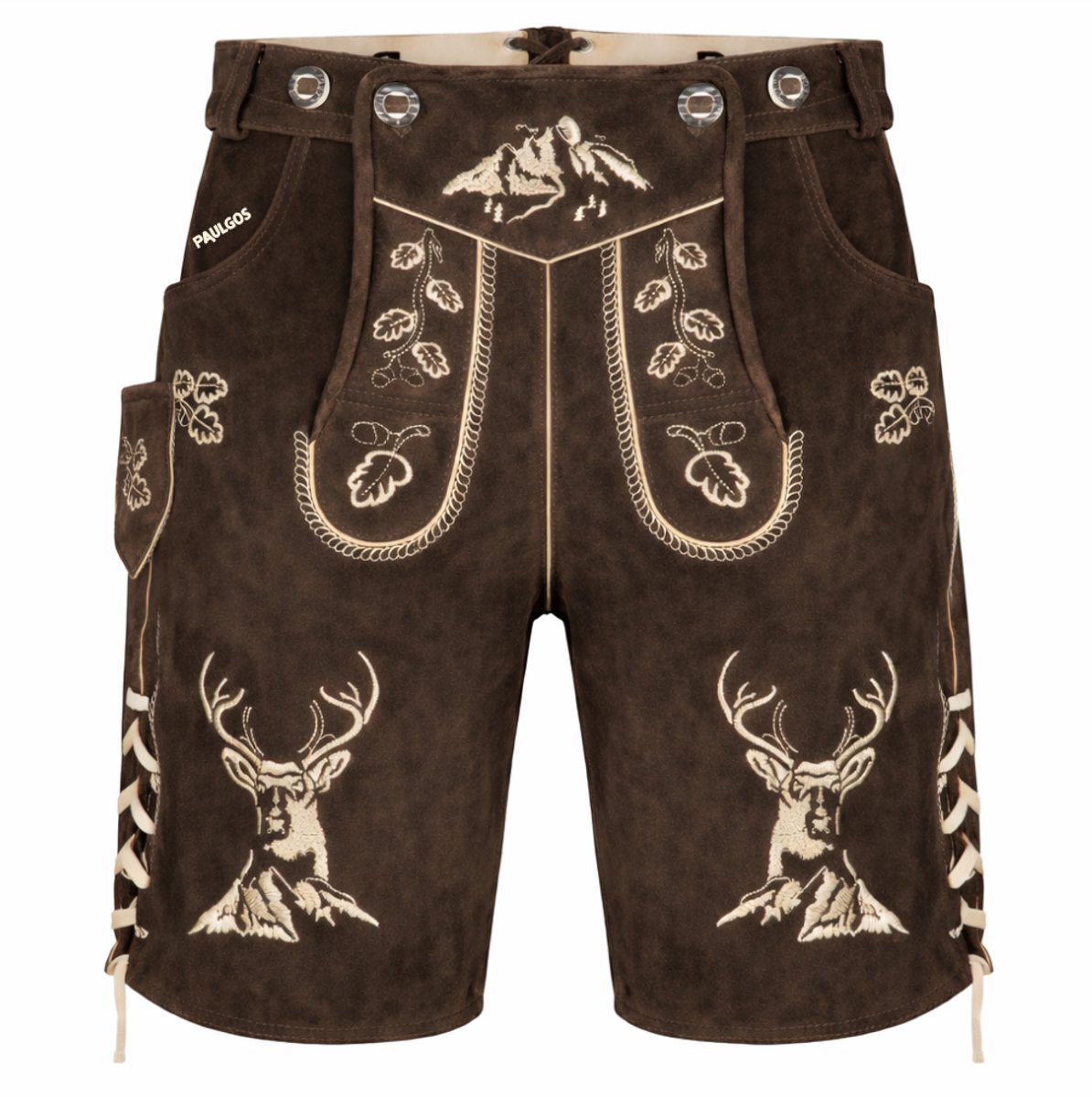 PAULGOS Heren traditionele leren broek kort - HK4 - Echt leer - Verkrijgbaar in 3 kleuren - Maat 44 - 60