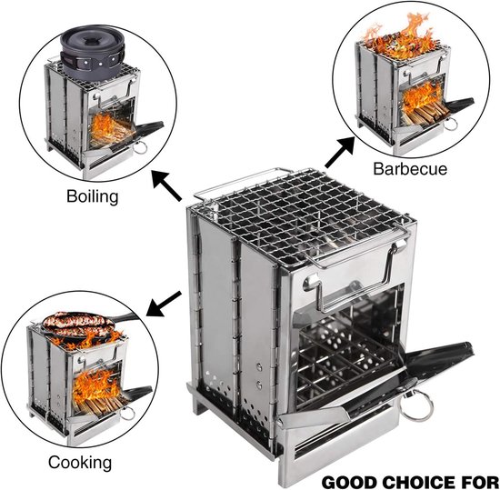 Opvouwbare BBQ-grill - Mini BBQ-grill - BBQ-rek - RVS - Houtskoolkampvuurkachel - Geschikt voor kamperen - Picknick - Zilver - 14*14*21 cm - Opgevouwen: 23*17,5*5,5 cm — afbeelding 2
