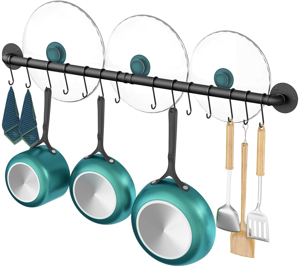 SnelShoppen - OROPY Panrekken 100cm - Zwart Metalen Wandgemonteerde Pannenplank Keukenrek Organizer met 14 Haken - Industrieel Keukenrek voor Pannen e
