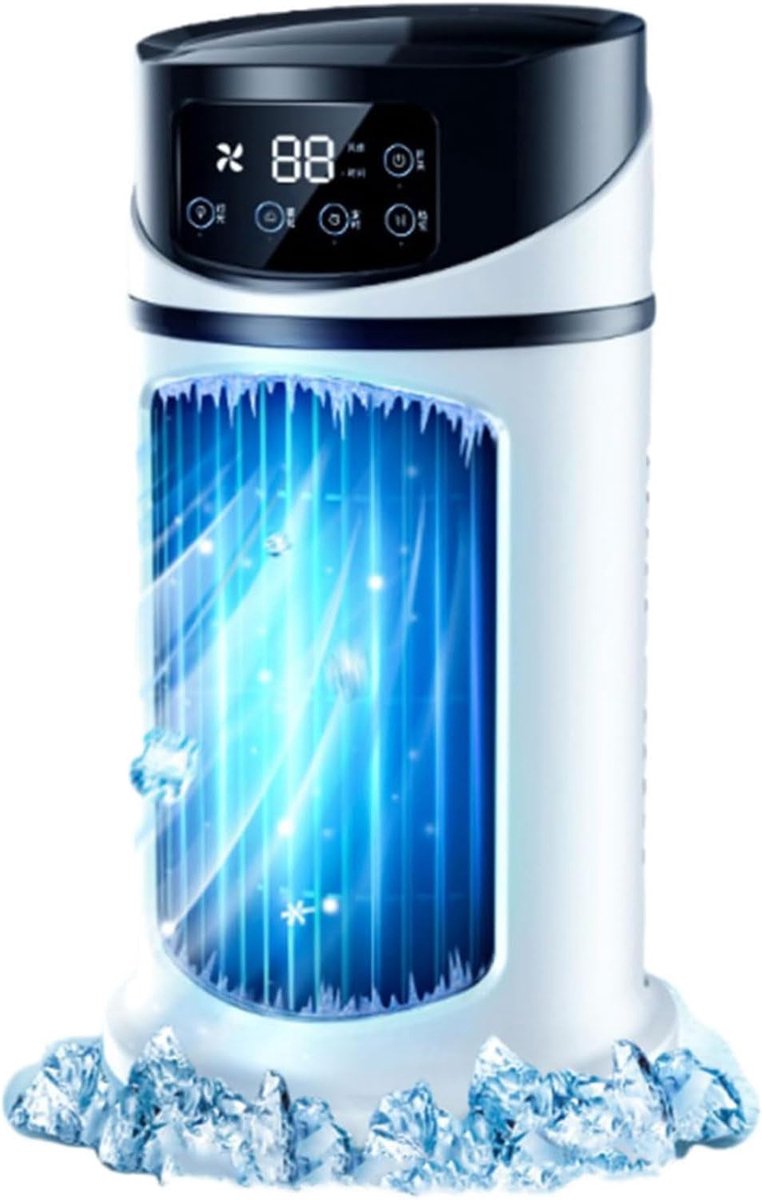Draagbare 3‑in‑1 aircooler, 6 windsnelheden, 300‑ml‑watertank, digitaal display en timer‑functie, ventilator‑luchtbevochtiger voor thuis en kantoor