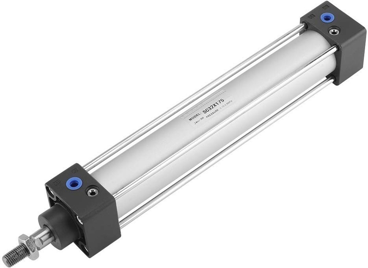 Pneumatische cilinder met 32mm boring en 200mm slag, dubbelwerkend, hoge snelheid en oliereservoir functie