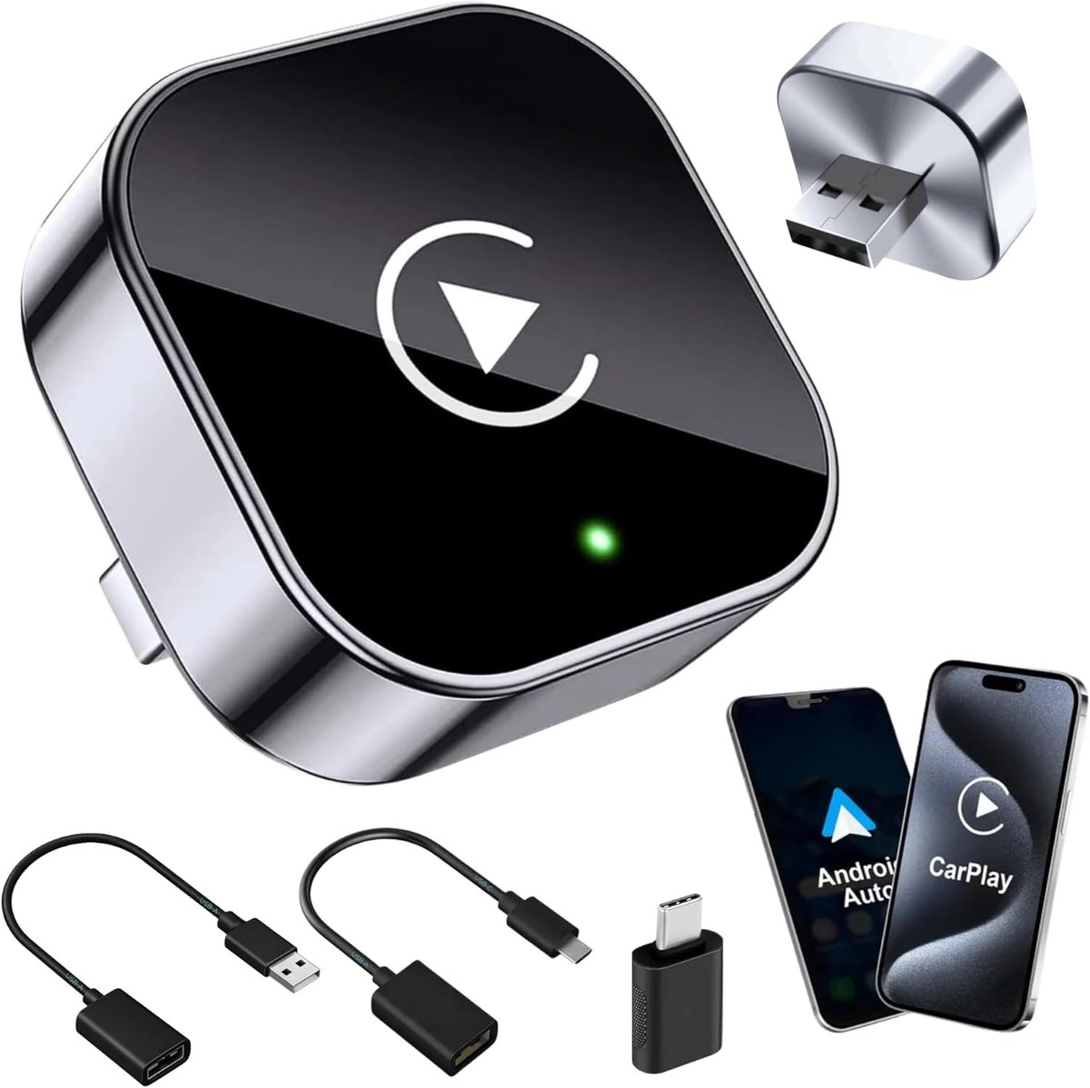 SnelShoppen - TESORISTA 2-in-1 Carplay Dongle Mini 2026, Draadloze Carplay Adapter en Android Auto Wireless, Plug & Play, Snelle Herverbinding in 3s,