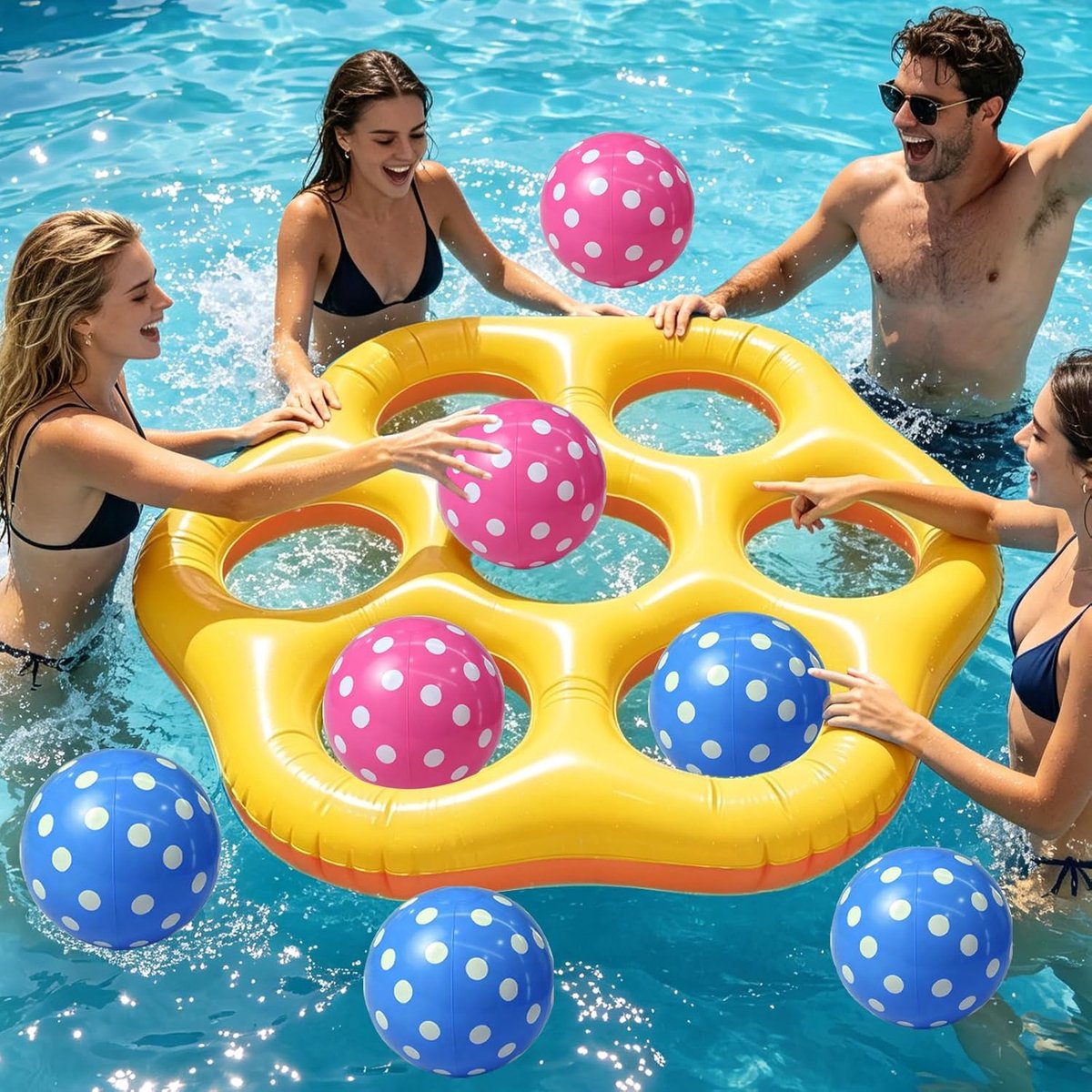 Hexagonal Water Tic Tac Toe, Inflatable Pool Floating Game with 7 Balls, Giant Floating Tic Tac Toe Game for Adults, Outdoor Pool Activities, Summer Party