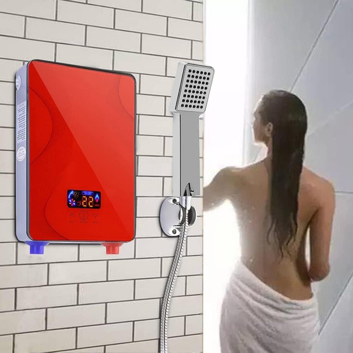 Mini Water Verwarmer - Douche Boiler - Direct Warm Water - Energie Zuinig - 6500 Watt - Rood