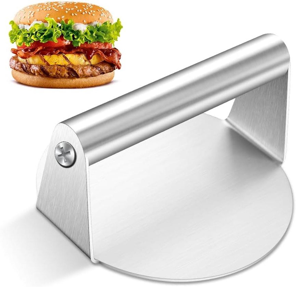 Burgerpers Rond - Vlees Smasher - Lekkere Burgers Maken - Gelijkmatige Druk - 14.5 cm Diameter - Zilverkleurig