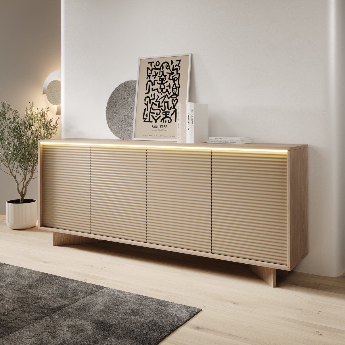 Meubella - Selvio - Dressoir - Cappuccino / Eikenpatroon - 204x40x84 cm