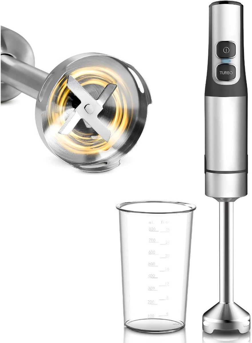 SP® Staafmixer Set - Elektrische Staafmixer - Staafmixer met Pureeropzetstuk - Zilver - 7cm x 7cm x 41cm