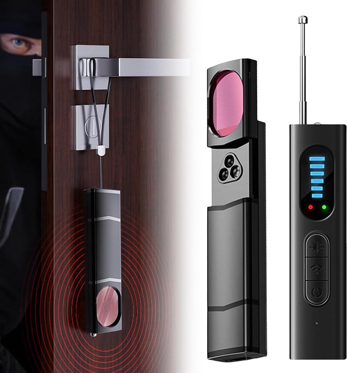 Hidden Camera Detector: draadloze bugdetector, bugzoeker zoektoestel, GPS-detector met 5 gevoeligheidsniveaus voor reizen, hotels, auto's
