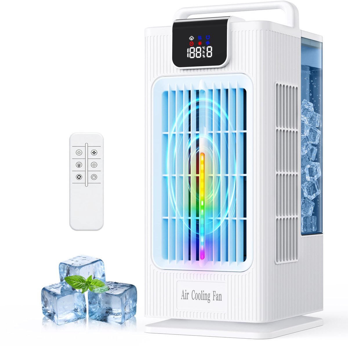 SnelShoppen - Mobiele Airconditioning Mini Luchtkoeler Ventilator met Waterkoeling 2000 ml Waterreservoir 120 Graden Oscillatie 4 Windstanden LED Time