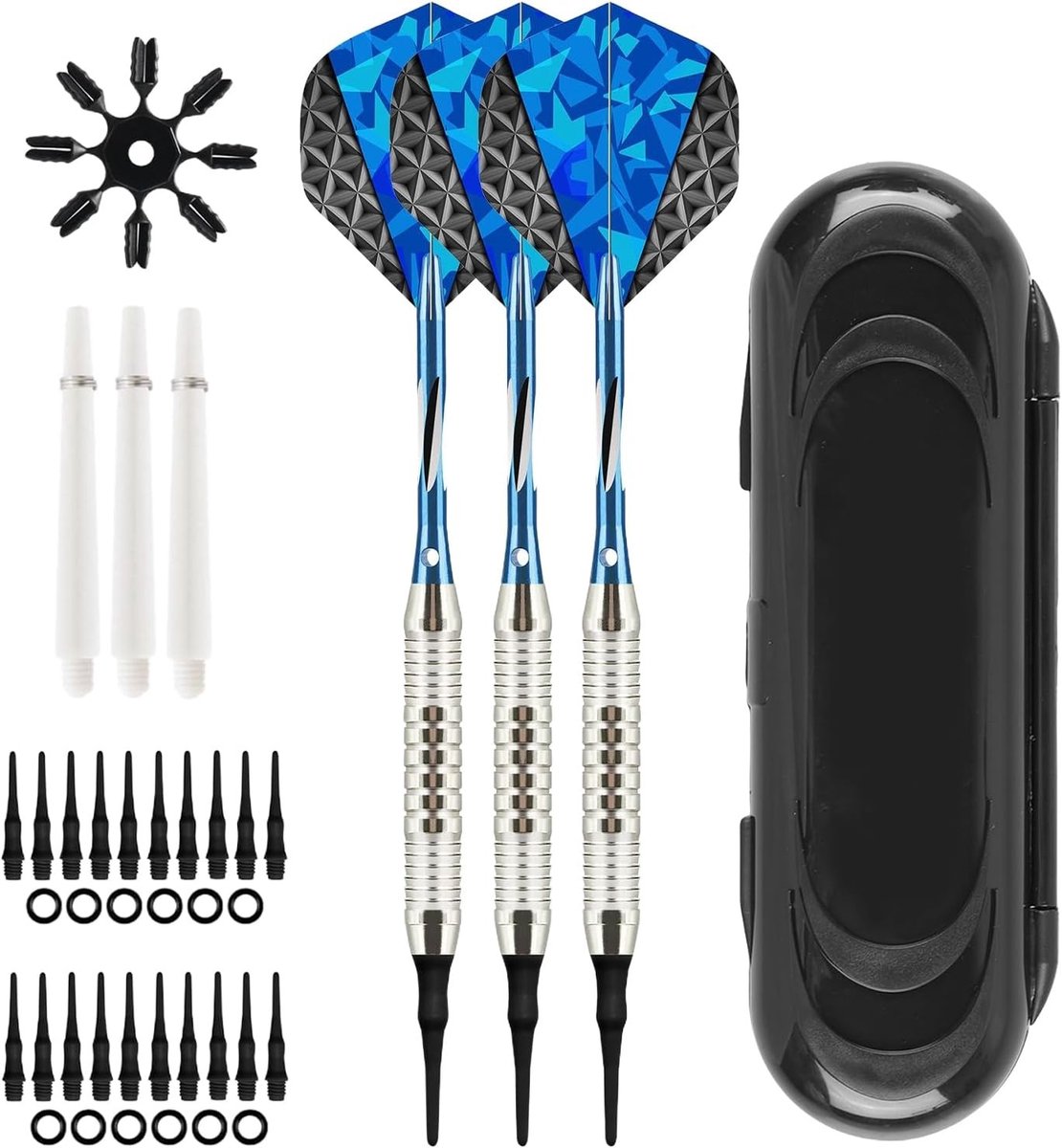 Precisie Darts met Plastieken Punt voor Elektronisch Dartbord - 3 Stuks, Hoogwaardige Soft Darts met Aluminium Schacht en Extra Schacht, Ideaal voor Thuisgebruik en Wedstrijden