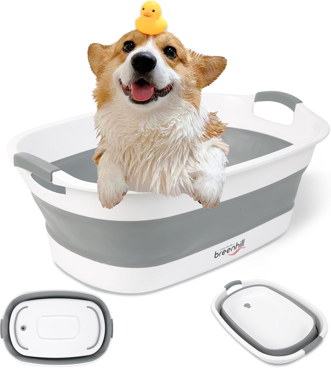 SnelShoppen - Opvouwbare badkuip voor kleine honden en katten, draagbare badkuip met waterafvoerstop, grijze huisdieren badkuip voor binnen en buiten,
