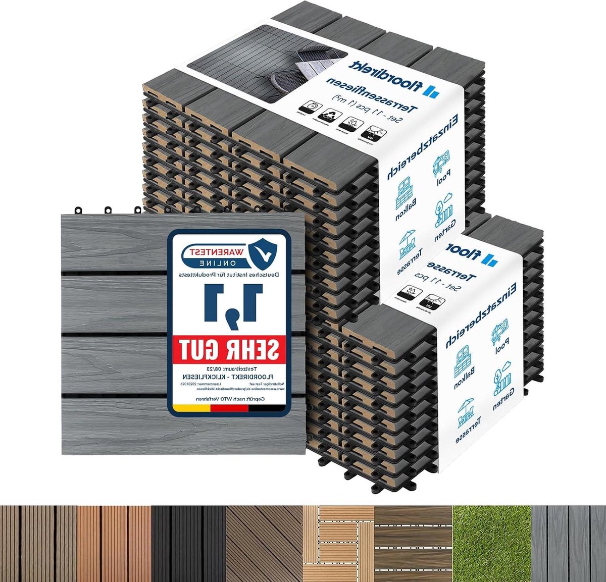 Terrastegels - Balkontegels Composiet - Buitenruimte Aankleden - Eenvoudig Kliksysteem - 30x30 cm 2m2 - Grijs