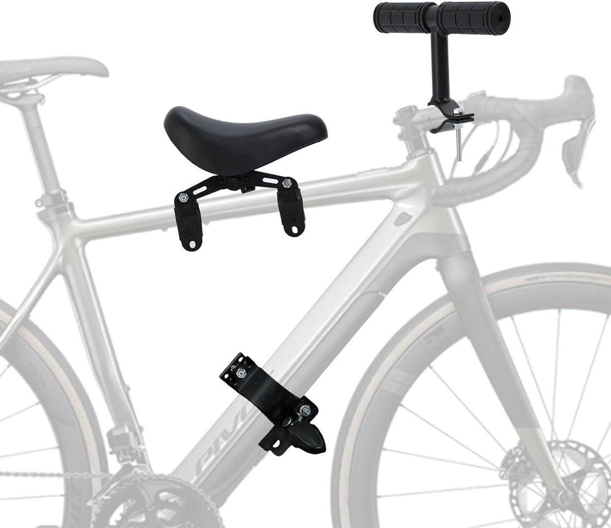 Kinderfietszitje Voorkant - Peuter Fietsstoel - Samen Fietsen - Afneembaar Stuur - Tot 22kg - Zwart