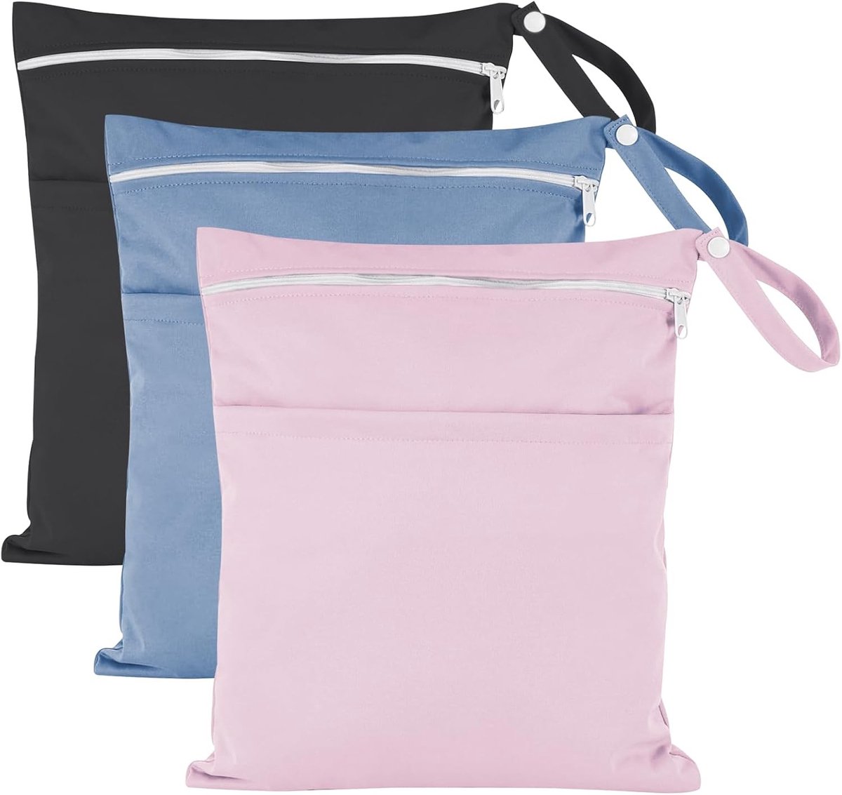 3-Pack Waterdichte Luiertas voor Kinderen, Ideaal voor 8-10 Droge Luiers of 3 Nat Bikinis, Perfect voor Reizen en Dagelijkse Activiteiten in Roze, Blauw en Grijs