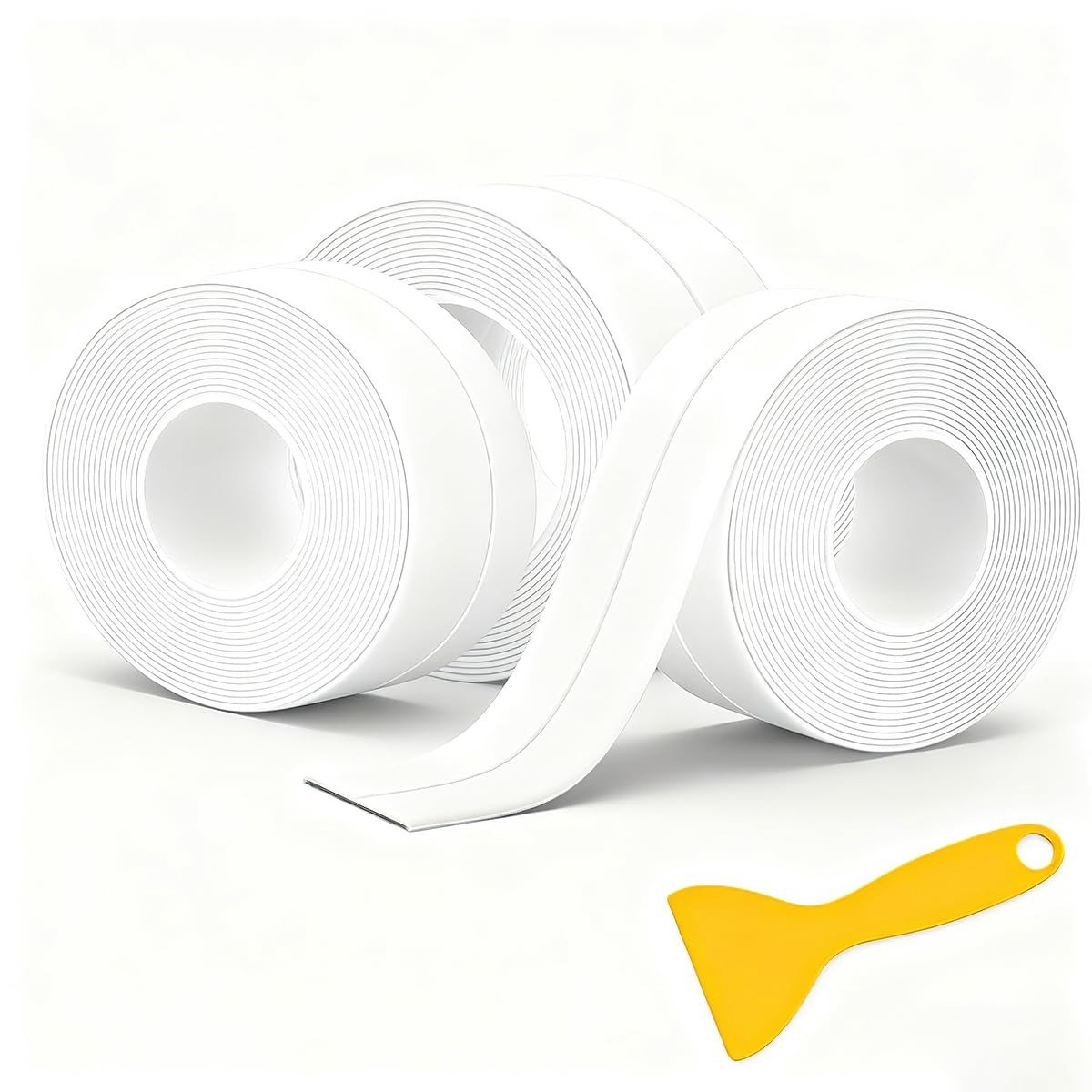 Waterdichte afdichtingstape voor badkamer, zelfklevend, 3 rollen voor wastafel, toilet en aanrecht, 38 mm x 320 cm, ideaal voor sanitair en keukenverbetering