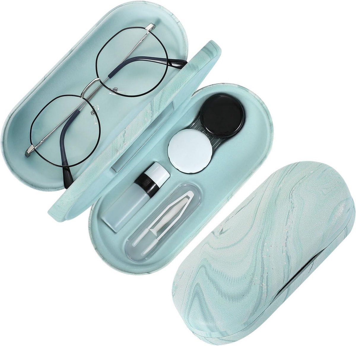 SnelShoppen - MoKo Dubbele Laag Bril Etui, 2 in 1 Zonnebril en Contactlenzen Tas met Spiegel, Lichtgewicht Opbergreis Etui voor Mannen en Vrouwen, Wat