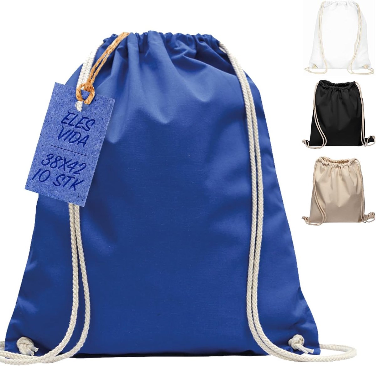 SnelShoppen - Katoenen tas 10 stuks 38 x 42 cm - Duurzame sporttas voor feesten, school, boodschappen en meer - Milieuvriendelijk, herbruikbaar en vee