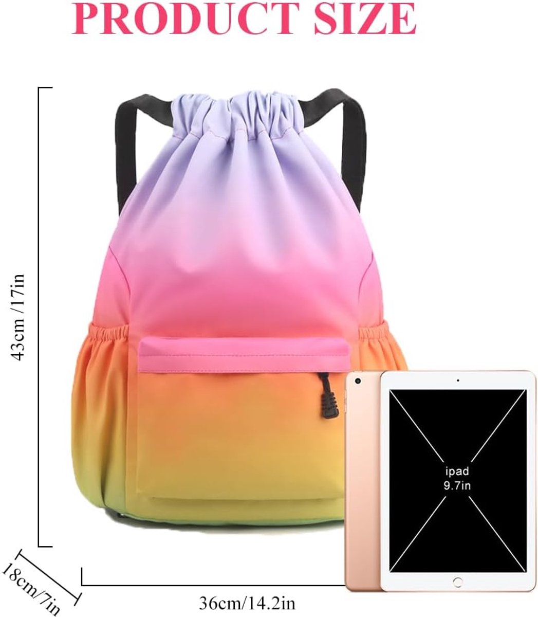 SnelShoppen - Drawstring Backpack Waterdicht - Grote Zwemtas - Kids Sportrugzak Unisex voor School, Gym, Strand, Vakantie, Reizen - Gradient Kleur - L