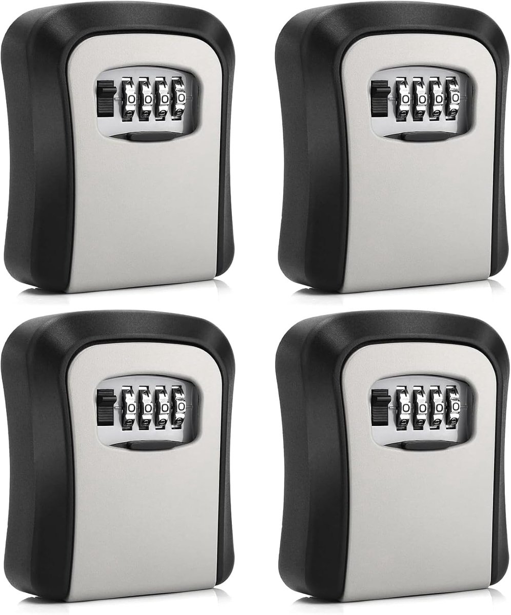 SnelShoppen - 4 Stuks Sleutelkastje Wandmontage met Combinatieslot, 4 Cijferige Code, Zwart en Grijs, Ideaal voor Tuin, Camping, Feest en Veiligheid