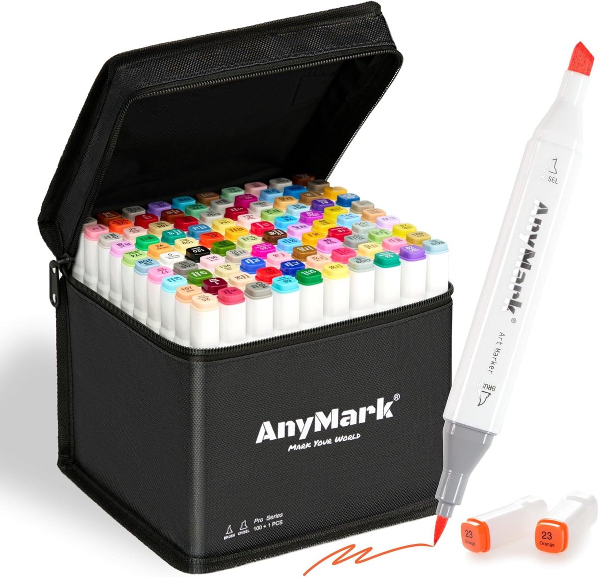 SnelShoppen - AnyMark 100 + 1 Kleuren Alcoholmarker met Penseelpunt, Dubbele Tip, Beitelpunt, Markeerset voor Tekenen, Schetsen, Manga, Illustraties e