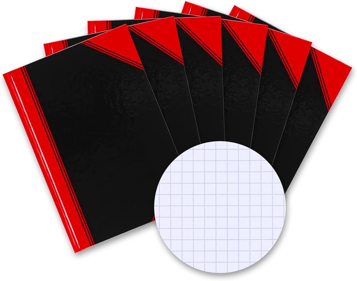 SnelShoppen - Landré China Blotter A5 | 6 stuks | Houtvrij 60 g/m² | 96 Vellen | Zwart/Rood | Ideaal voor Notities, School, Werk en Creatief Schrijven
