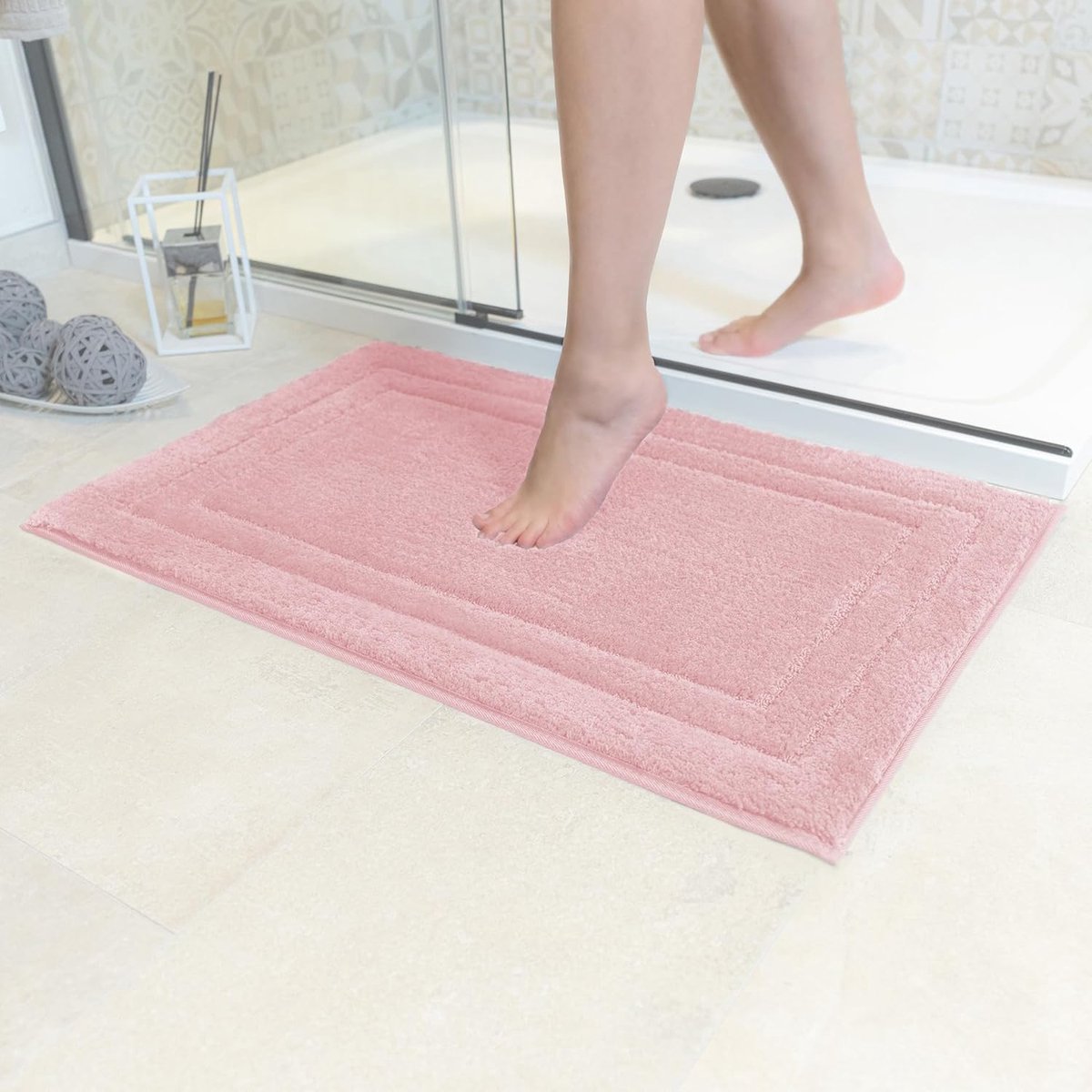 SnelShoppen - Decomira Badmat Antislip 50 x 80 cm Roze - Wasbare Badkamermat, Douchemat en WC-Tapijt, Perfect voor Badkamer, Antislip en Comfortabel
