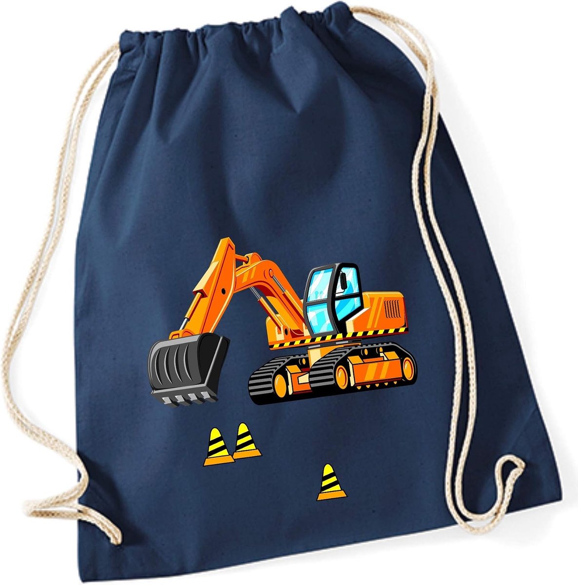 SnelShoppen - Minimutz Gymtas voor Jongens, Graafmachine en Bouwplaats, Katoenen Trekzak met Koord voor Kinderen, Ideaal voor Sport, School en Vrijeti