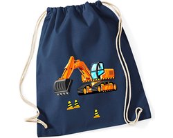 SnelShoppen - Minimutz Gymtas voor Jongens, Graafmachine en Bouwplaats, Katoenen Trekzak met Koord voor Kinderen, Ideaal voor Sport, School en Vrijeti
