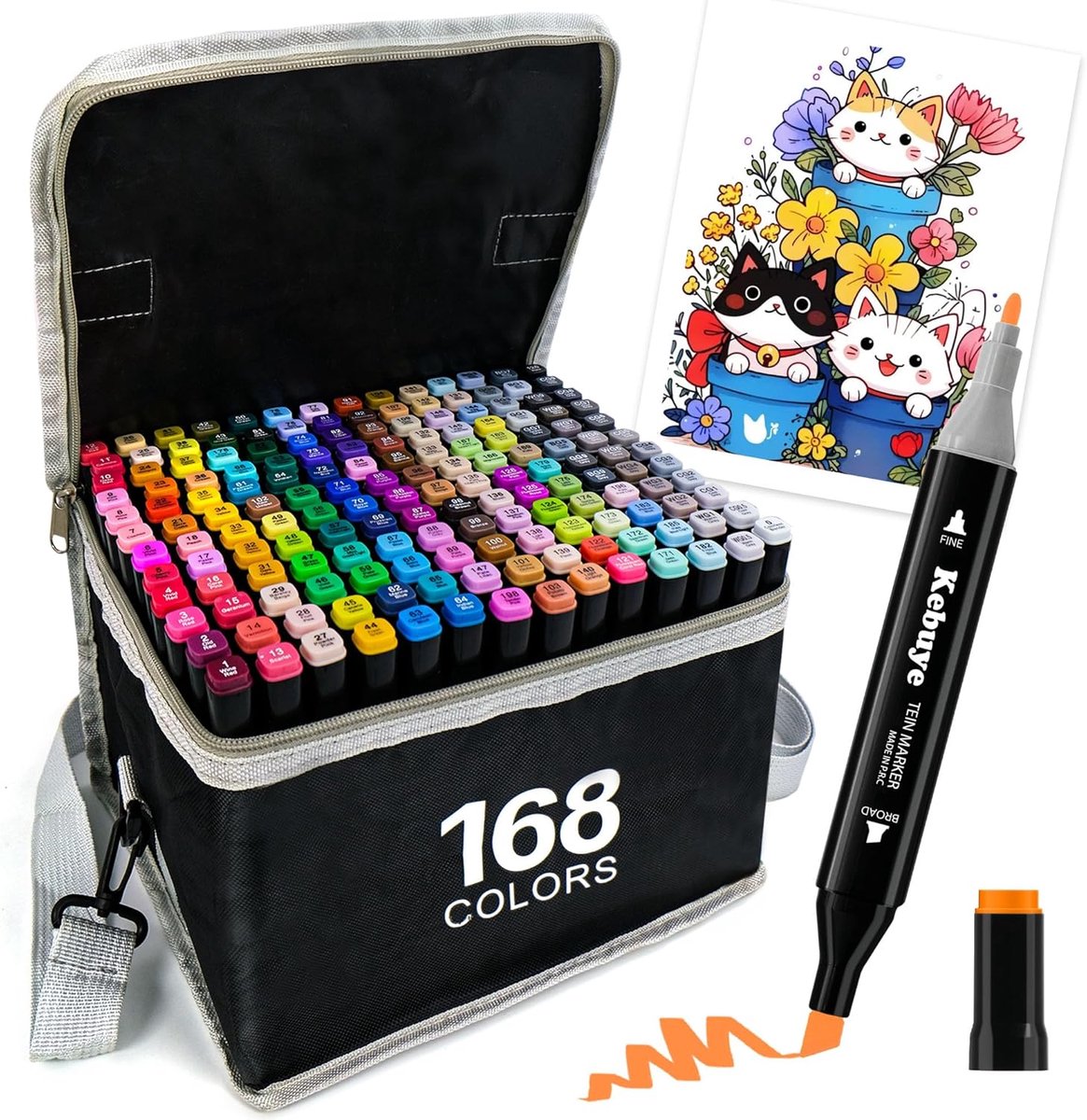 SnelShoppen - Kebuye Alcohol markeerstiftenset, 168 kleuren, viltstiften, Twin Tip alcoholmarkers met draagtas voor tekenen, schilderen, schetsen, man
