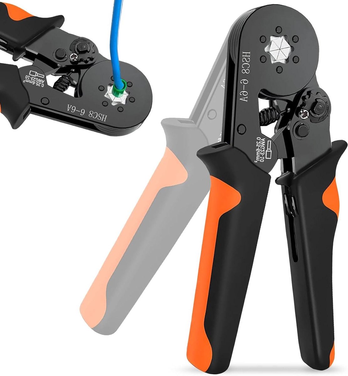 Krimptang - Adereindhulstang - Bedrading Aansluiten - Zeskant Krimp - 025-6 mm² - Oranje
