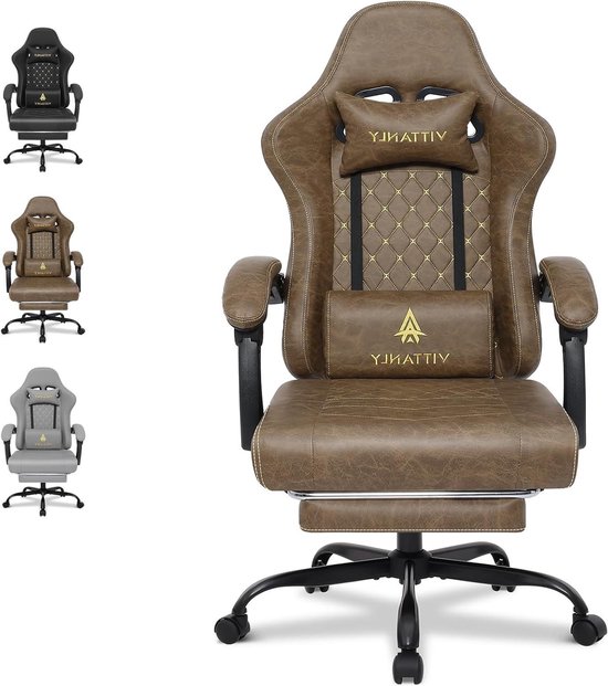 Gamingstoel Ergonomisch - Bureaustoel Gamer - Comfortabel Zitten - Verstelbare Voetensteun - Tot 150 kg - Bruin — afbeelding 2
