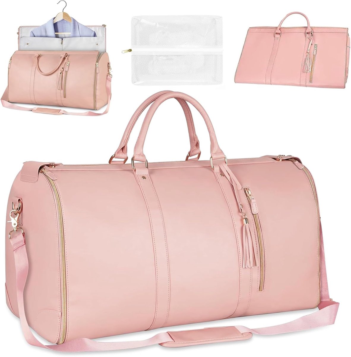 SnelShoppen - Opvouwbare Reistas Handbagage Waterdichte Kledingstuk Tas Draagbare Carry-on Bagage Roze voor Vakantie Weekendje Weg Sport Kamperen
