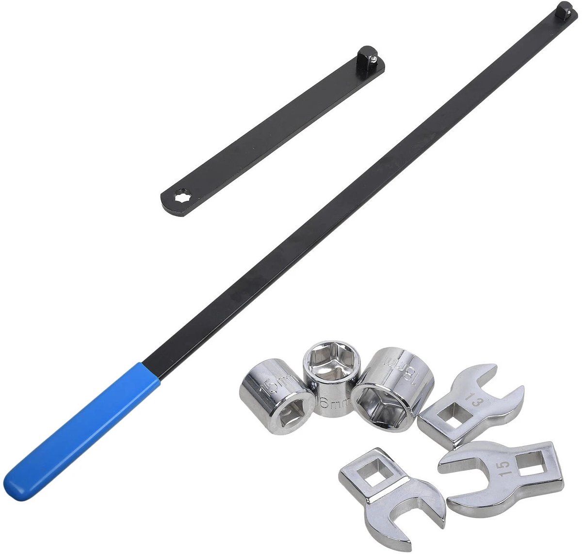 8-delige gereedschapset voor spanbanden – Bevestiging en installatie – Spanner voor spanbanden – Verstelbare spanband – Autoreparatie en -onderhoud – Chroom-vanadiumstaal – Blauw