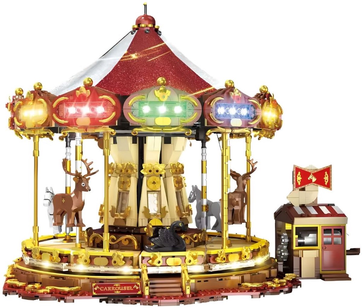 Zhe Gao 80031 Carousel met verlichtingen mega bouwset | City kermis architecture ideas modelbouw | Technische creator classic speelgoed bouwpakketten voor volwassenen & kinderen | Niet geschikt voor Lego technic | bouwdoos met 2872 bloks