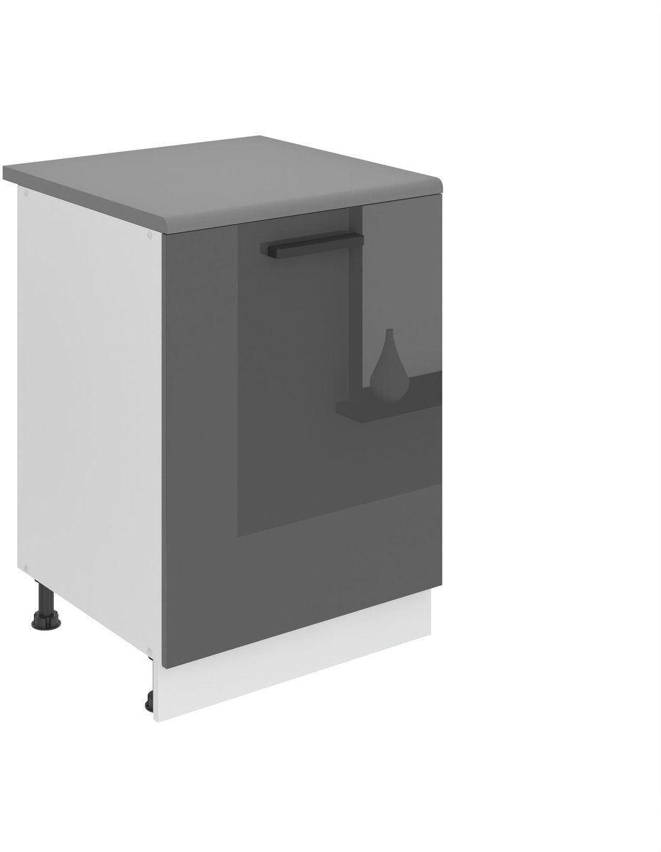 BELINI Keukenonderkast SD 60 cm met 1 Deur met Werkblad - Zilver Hoogglans