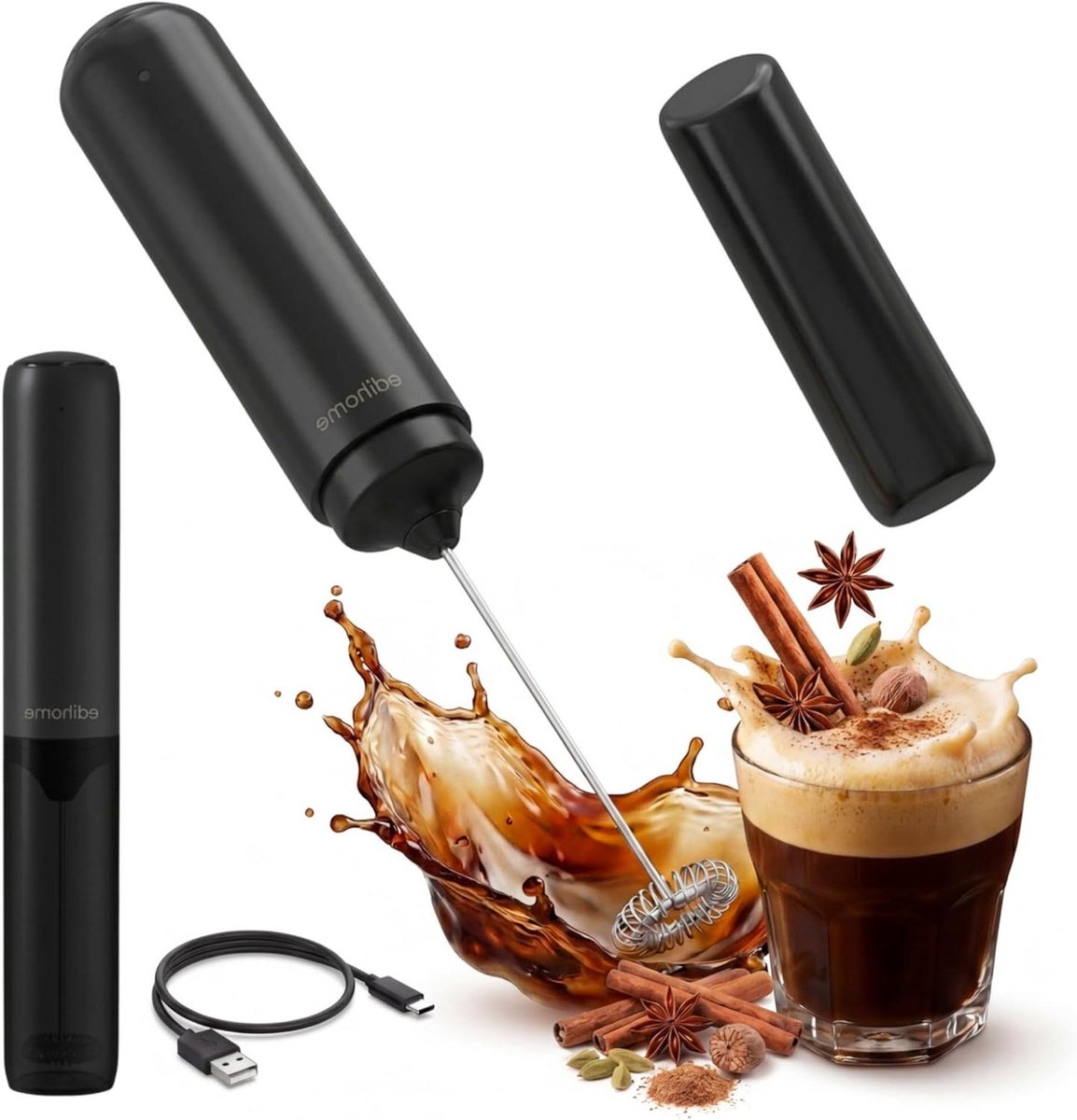 Melkopschuimer Elektrisch - Handmatige opschuimer - Koffie Dranken Maken - Romig Schuim Seconden - 1 Aantal - Zwart