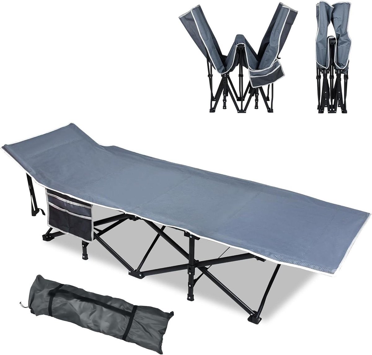 Camping Bed - Veldbed Opvouwbaar - Outdoor Ontspanning - Hoge Draagkracht - 190x62x38 cm - Grijs