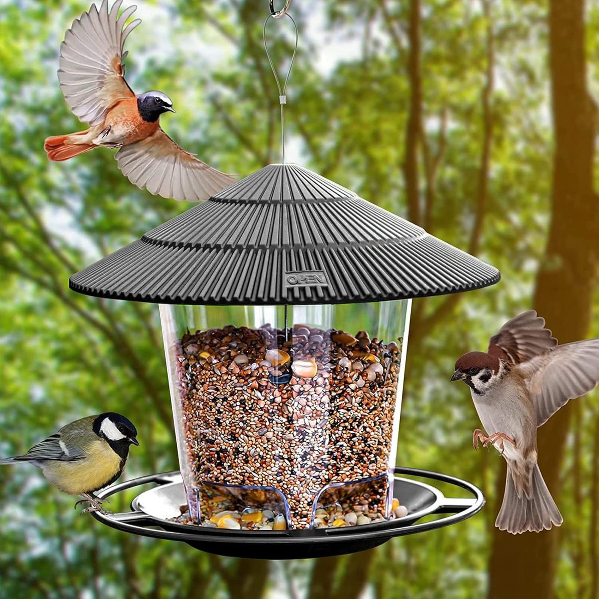 SnelShoppen - Vogelvoederhuisje, Hangend Voederstation voor Wilde Vogels, Weerbestendig Kegelbloem Design, Ideaal voor Balkon en Tuin, Voederdispenser