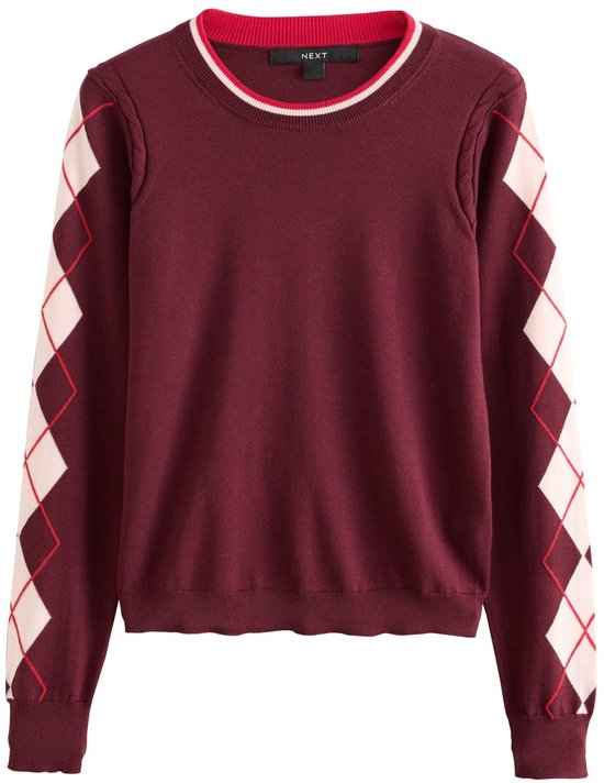 Next - Dames - Zachte katoenrijke trui met lange mouwen en ronde hals - Rood