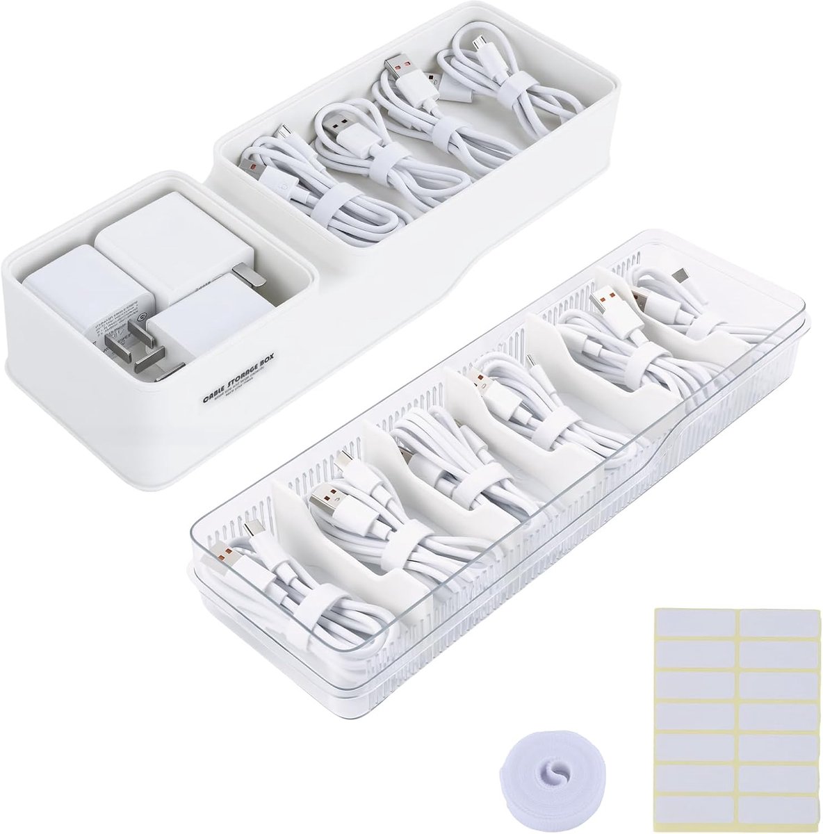Kabelorganiser met 5 Verwijderbare Scheiders - Wit Plastic - Voor Geordende Opslag van Oplaadkabels - ShopVlot