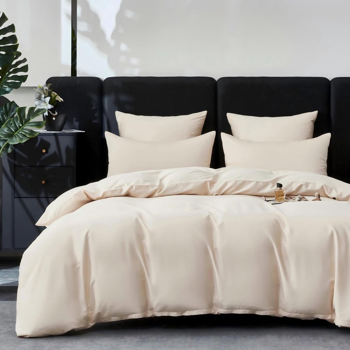 SnelShoppen - Satijnen Beddengoed 220 x 240 cm Lichtbeige, 100% Langstapelig Katoen, Verkoelend Mako-Satijn, Zacht en Zijdeachtig, Ademend Dekbedovert