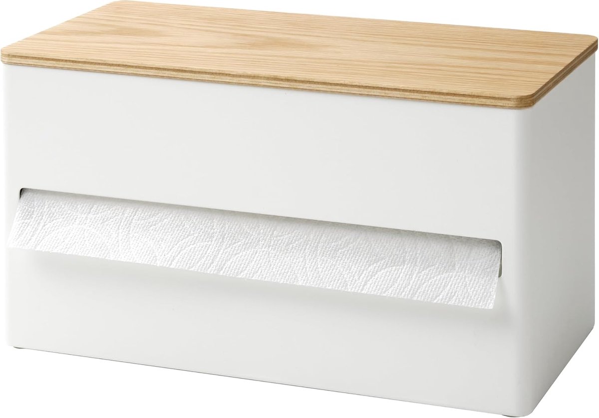 SnelShoppen - Keukenrolhouder Wit Staal/Hout/Siliconen Minimalistisch 16,2 x 31,2 x 17 cm voor Keuken, Eetkamer, Feest en Barbecue