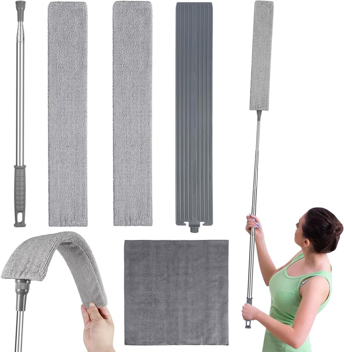 Verstelbare Stoffer - Flexibele Stoffer - Stof Verwijderen - Buigbare Platte Doek - 2.8 Meter - Grijs