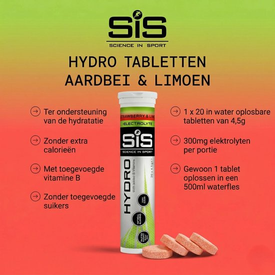 Science in Sport - SIS Go Hydro Bruistabletten - 300mg Elektrolyten - Strawberry & Lime Smaak - 8 x 20 Tabletten van Science in Sport — afbeelding 3