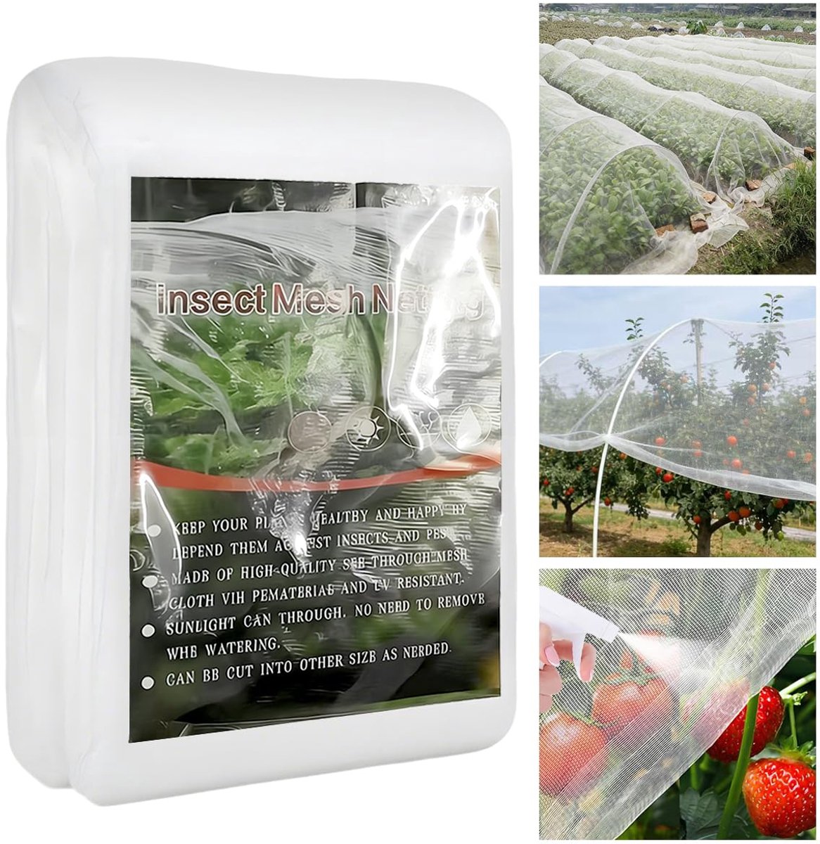 SnelShoppen - Groentebeschermingsnet 3 x 6 m, Fijnmazig Insectenwerend Net voor Tuin, Plantenbeschermingsnet tegen Ongedierte voor Groenten, Fruit en
